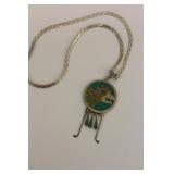 A Sterling Inlaid Doublesided Pendant and Necklace