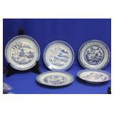 Lot of 5 Chinese Canton Blue and White Plates