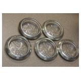 Lot of 5 Sterling Rim Glass Coasters