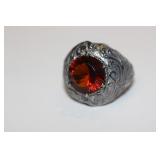 A Sterling and Red Stone Ring