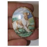 Painted Dog on Porcelain Brooch