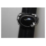 Enamel Onyx and Sterling Ring