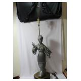A Vintage Chinese Pewter Figeral Lady Statue Lamp