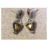 Pair of Sterling Amber Earrings