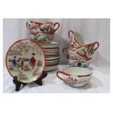 Lot of 23 Japanese Kutani Geisha Cup and Saucers