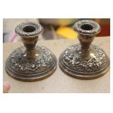 Pair of Very Ornate Sterling Base Candle Holders