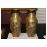 A Pair of Enamel on Brass Vases