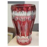Facet Cut Glass Cranberry Red Crystal Vase