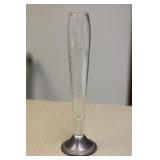 Sterling Base Etched Glass Vase