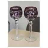 Set of 3 Amethyst Cut Glass Goblets