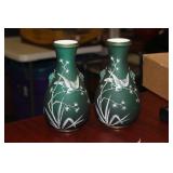 A Pair of Hand Painted Glass Vase