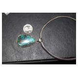 Large Torquise and Sterling Pendant and Necklace