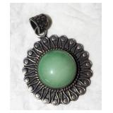 Sterling and Apple Green Jade / Jadeite Pendant