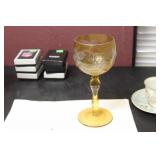 A Cut Glass Amber Glass Goblet