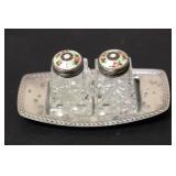 Set of 3 Enamel Salt and Pepper Shaker with tray