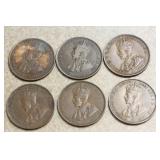 Lot of 6 Australian One Penny