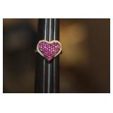 Red Gemstone Heart Form Sterling Ring