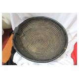 A Leather nad Woven Native American Basket