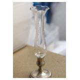 Weighted Sterling Base Etched Glass Vase