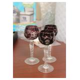 Lot of 3 Rbuy/Amethyst Cut Glass Goblets