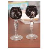 A Pair of Ruby Red Cut Glass Goblets