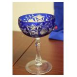 A Cobalt Blue Cut Glass Wine Goblet