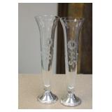 Pair of Etched Glass Stem Vases
