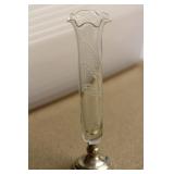 Etched Glass Sterling Base Beaker Vase