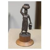 Indonesia? Bronze Lady Worker on Wooden Stand