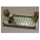 Vintage Japanese Two Pople Crossing a Bridge