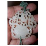 Antique Chinese White Jade Pendant with Tassle