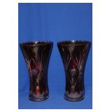 A Pair of Ruby Red Cut Glass Vases