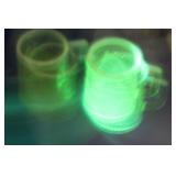 Set of 2 Opalescent Vaseline Swan Glass Cups