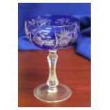 A Cobalt Blue Cut Glass Wine Goblet
