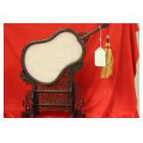 A Jade or Similar Stone Fan on Stand