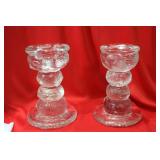 A Pair of Heavy Glass Candle Holders
