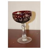 A Ruby Red Cut Glass Wine Goblet