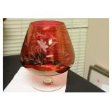 A Cut Ruby Red Glass Champagne Glass