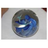 Art Glass Blue Birds Paperweight