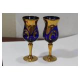 A Pair of Gold Guilted Bohemian Small Glass Cups