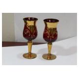 A Pair of Gold Guilted Bohemian Small Glass Cups