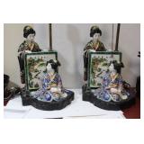 A Pair of Japanese Kutani Geisha Girl Lamps