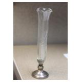 Sterling Rim Etched Glass Vase