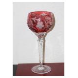 Cranberry Color Cut Glass Goblet