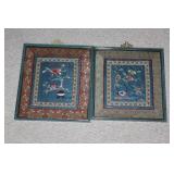 Pair of Chinese Framed Silk Panels