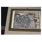 Very Rare Small Etching of Musicians