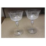 Set of 2 Etched Glass Goblets