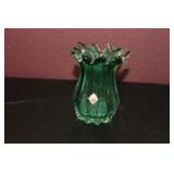 A Czechkoslovakian Green Glass Vase