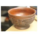 Signed Hecho Amano Carved Wooden Bowl