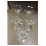 Lot of 5 Etched Glass Wine Goblets